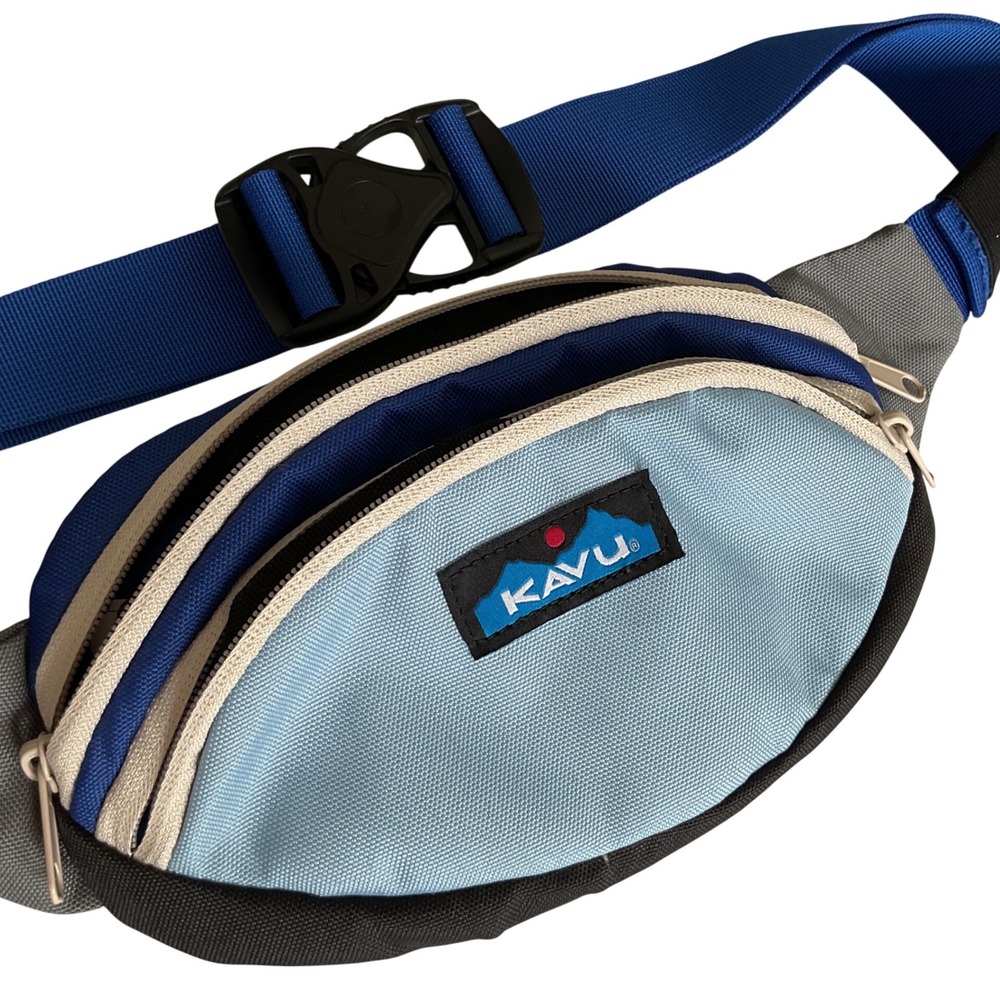 KAVU Spectator Belt Bag Fanny Pack Blue Grey Colorblock Adjustable Strap